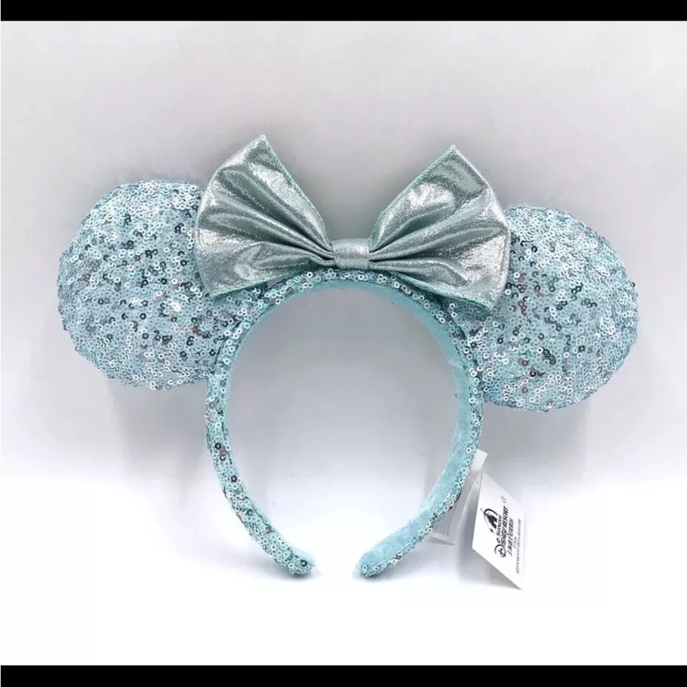Sparkling Light Blue Sequin Ears Headband with Bow